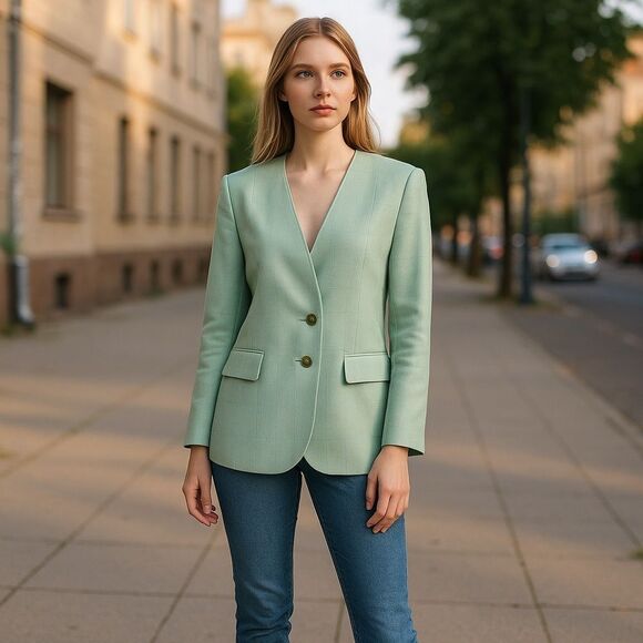 Kasper Vintage For A.S.L. 12 mint green w/ light beige strips 2 button - Picture 1 of 10